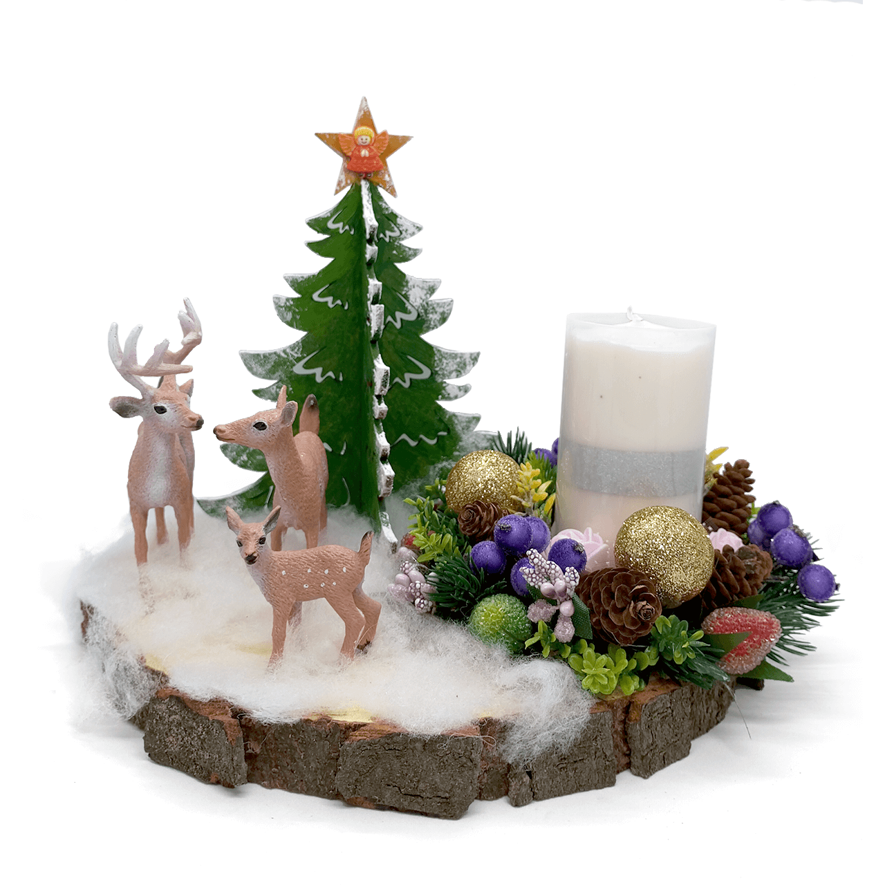 Різдвяний підсвічник «Сімейство оленів біля ялинки»